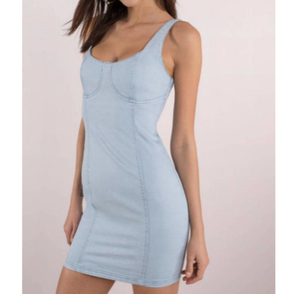 MINKPINK VIVIAN PALE BLUE STRETCH BUSTIER DRESS